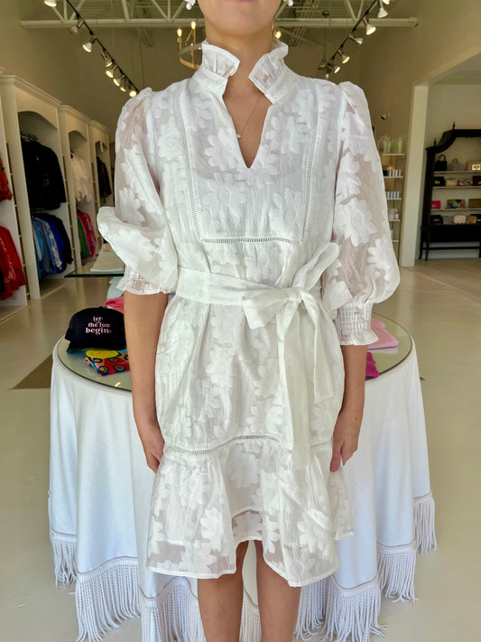 Jade High Neck White Trimmed Dress