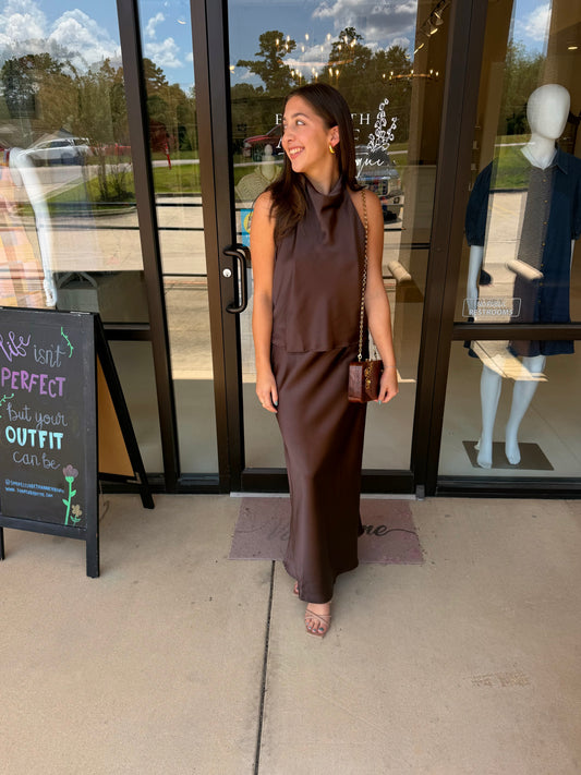 EAB Favorites Satin Maxi Skirt - Brown