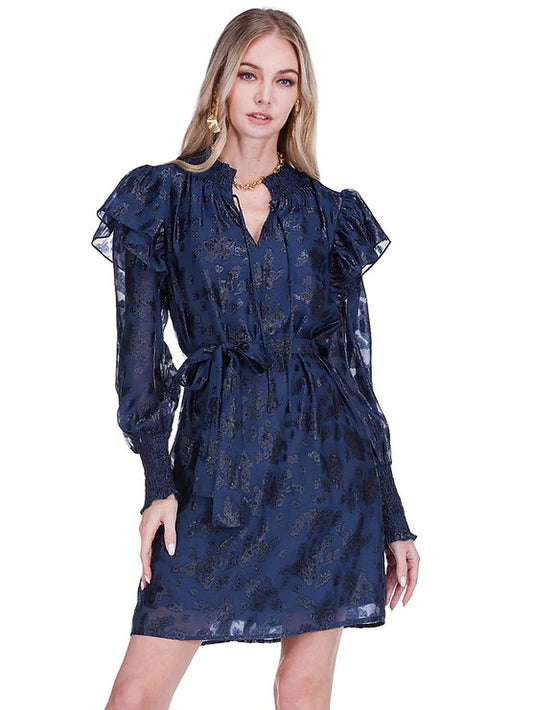 Joy Joy Flutter Sleeve Dress - Navy