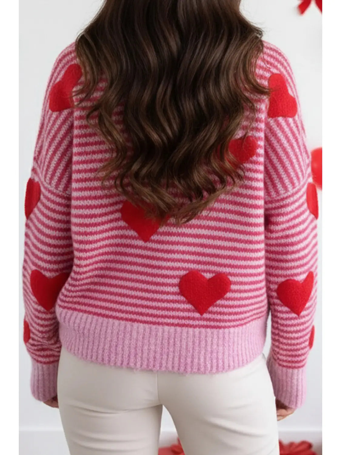 Valentine Heart Contrast Trim Sweater