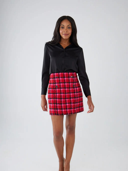 Jessica Skirt - Red Multi Houndstooth