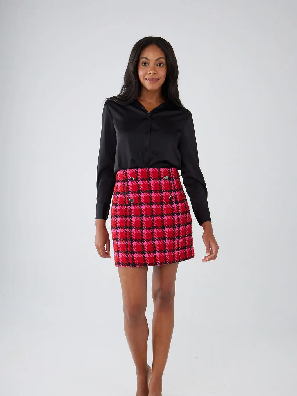 Jessica Skirt - Red Multi Houndstooth