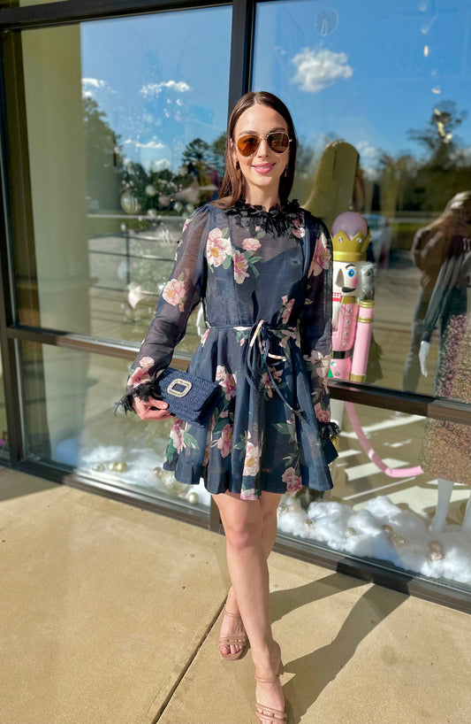 Long sleeve floral mini dress