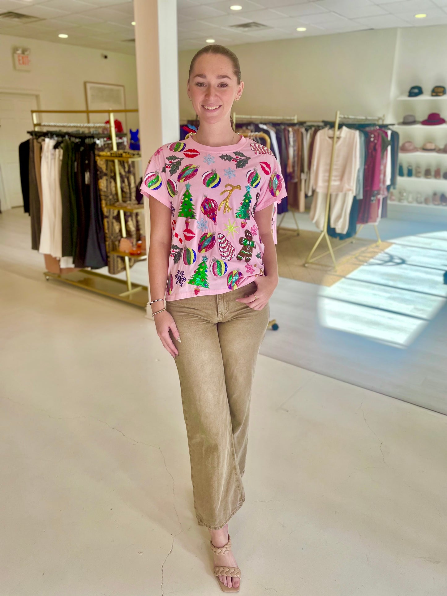 Queen of Sparkles Pink Christmas Tee