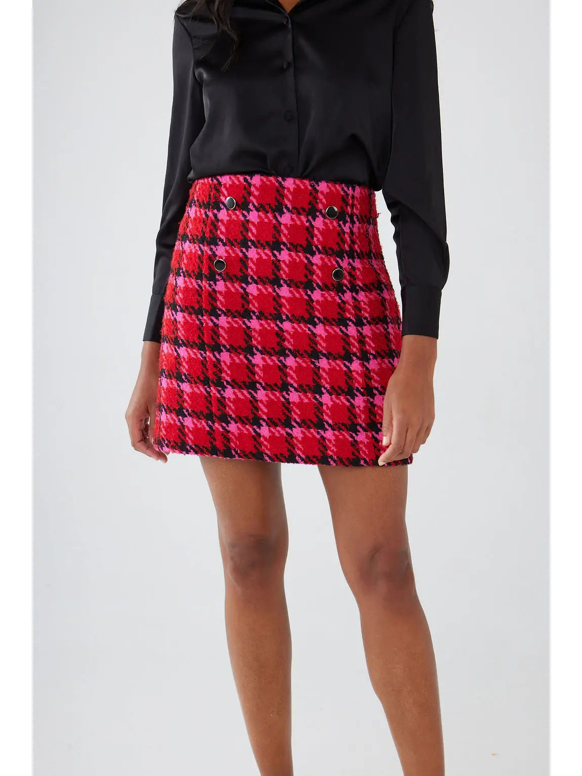 Jessica Skirt - Red Multi Houndstooth