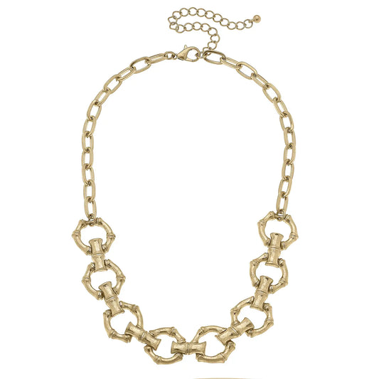 Pippa Bamboo Linked Horsebit Necklace - Shiny Gold