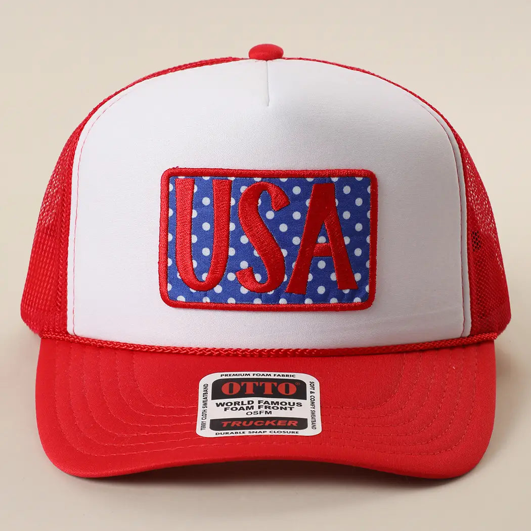 USA Embroidered Polka Dot Patch Trucker Hat