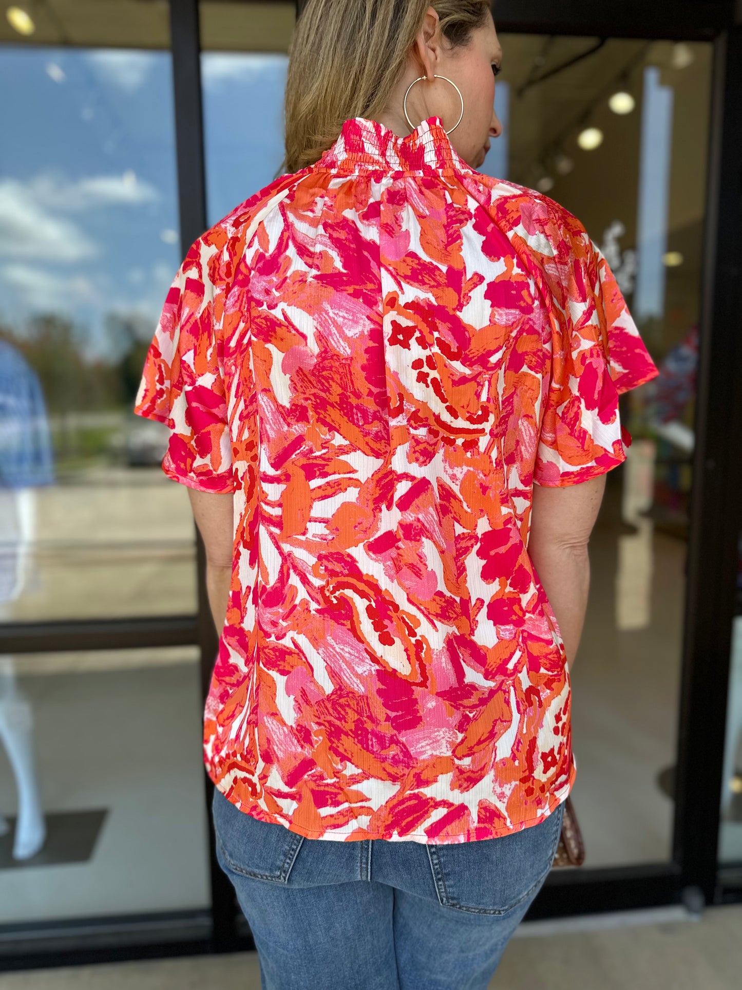 EAB Favorites Abstract Striped Split Neck Blouse
