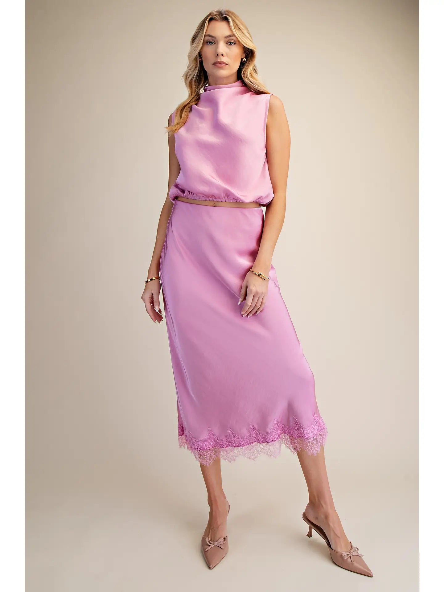 Draping High-Neck Sleeveless Top - Pink