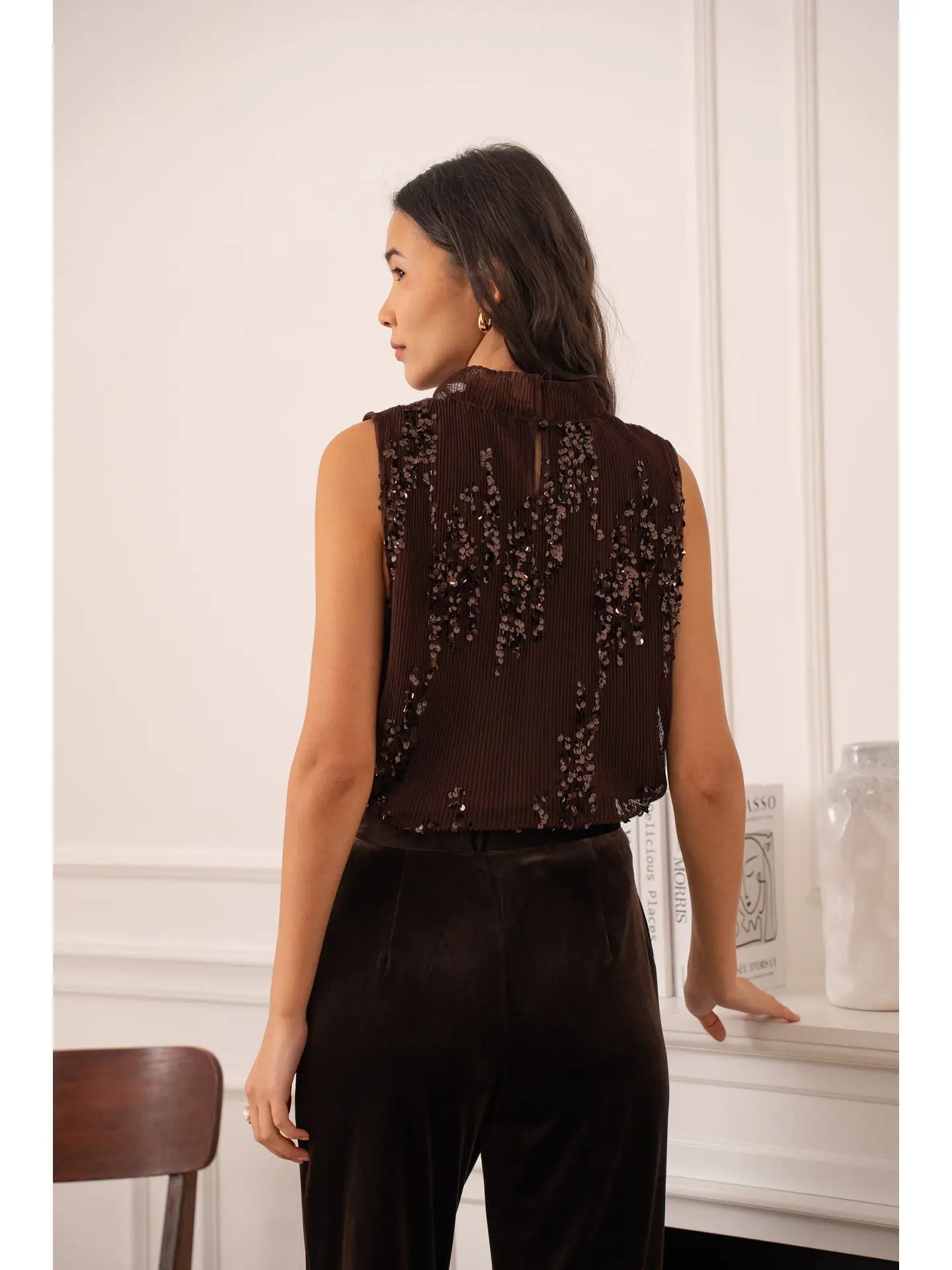 Sequin Tank Top - Chocolate Brown