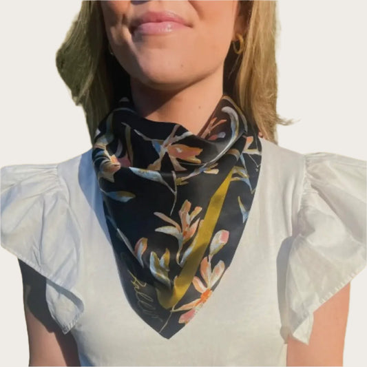 Dallis Black and Chartreuse Botanical Scarf