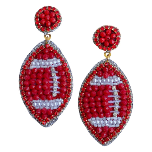 Gaby and Grace Red Beaded GameDay Football Earrings