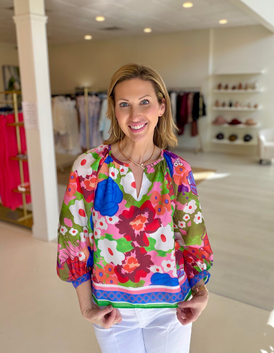 Joy Joy Peasant Sleeve Bishop Top - Petal Pop