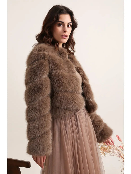 Paula Short Faux Fur Jacket - Dark Taupe