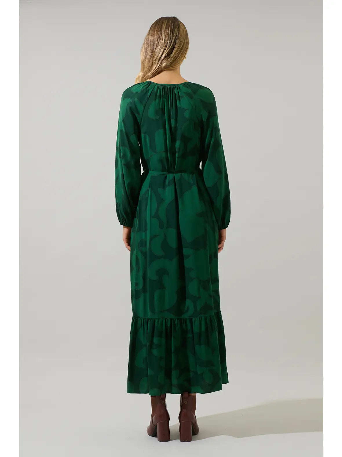 Benti Abstract Larrie Button Down Maxi Dress - Emerald