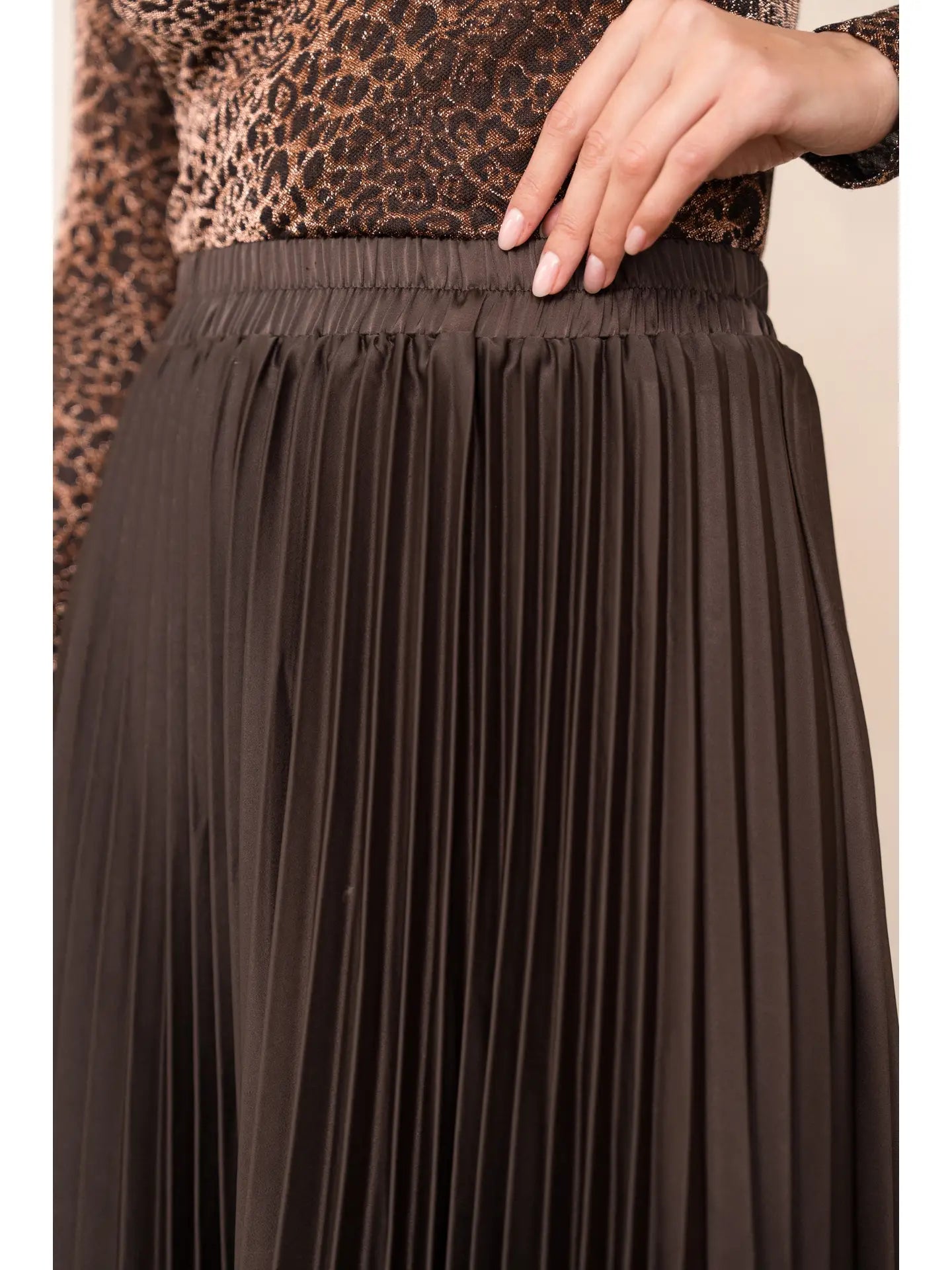 Solid Satin Pleated Skirt - Choco Brown