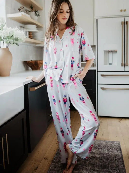 Nutcracker Christmas Pajama Set - Light Blue