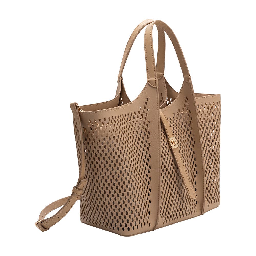 Malia Nude Laser Cut Vegan Leather Tote Bag