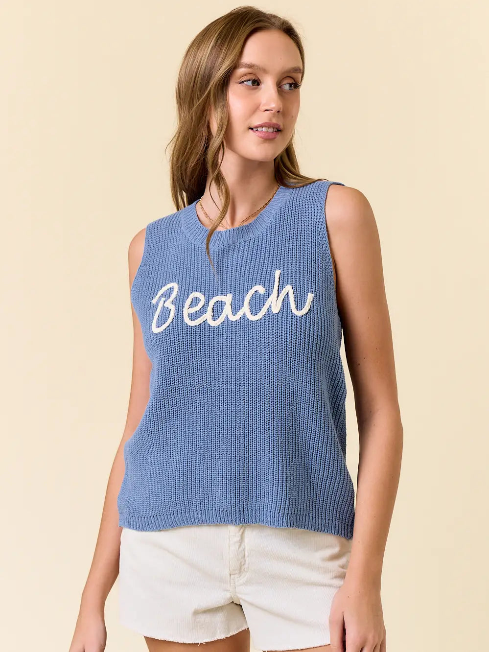 Round Neck Beach Sweater Tank Top