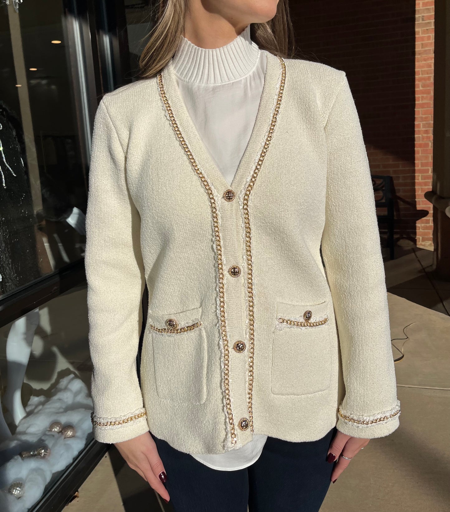 Chain Detail Winter White Cardigan