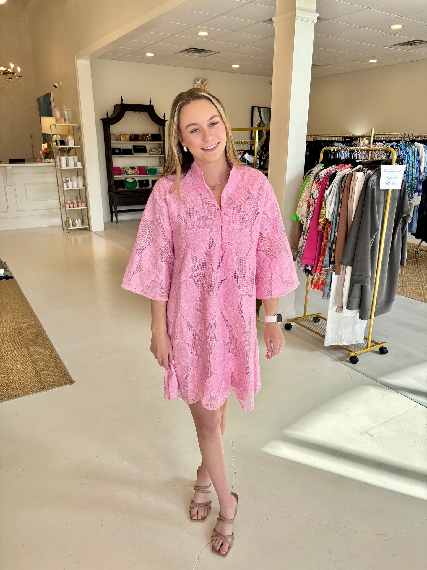 Pink Bow Lace High Neck Tunic