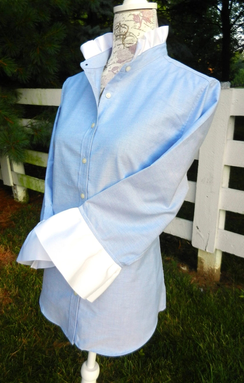 Pearly Vine Scarlett Oxford Ribbon Trim 3/4 Sleeve- Blue
