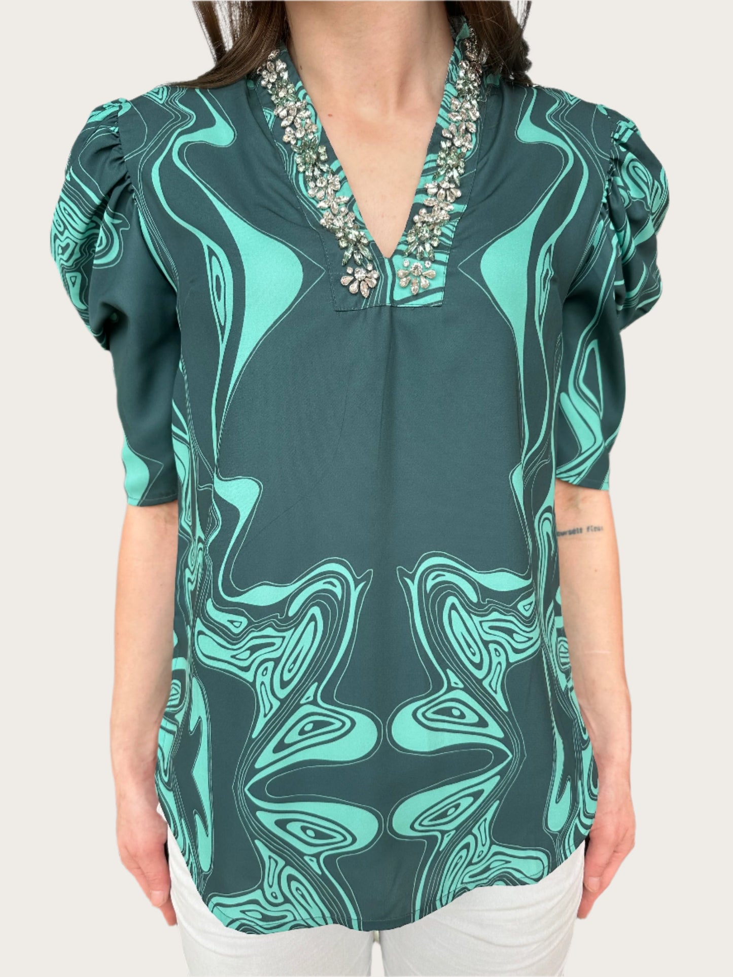 Sheridan French Natalie Blouse Emerald Marble