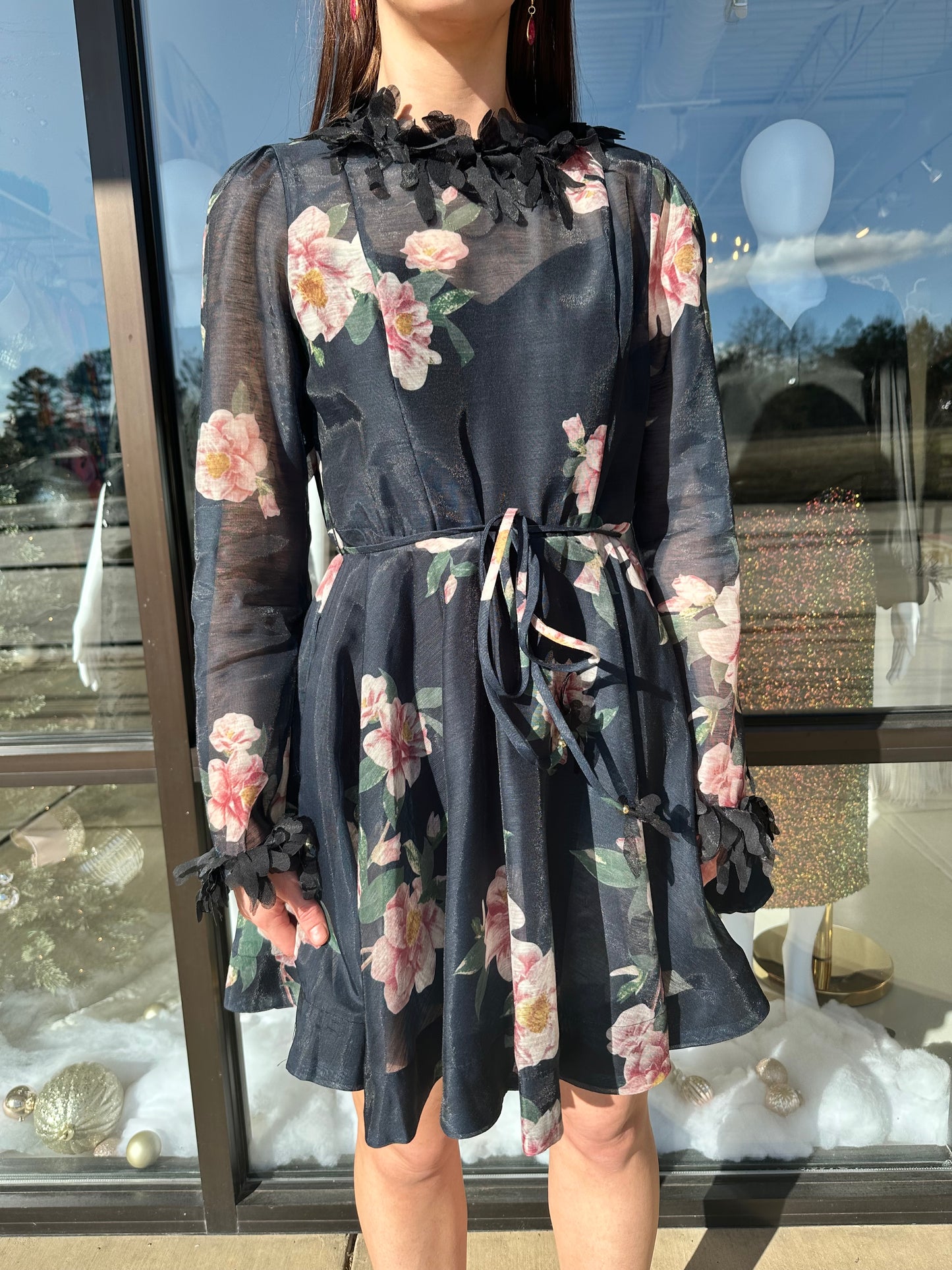 Long sleeve floral mini dress