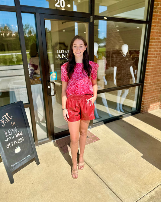 Joy Joy Short Sleeve Top - Berry Leopard