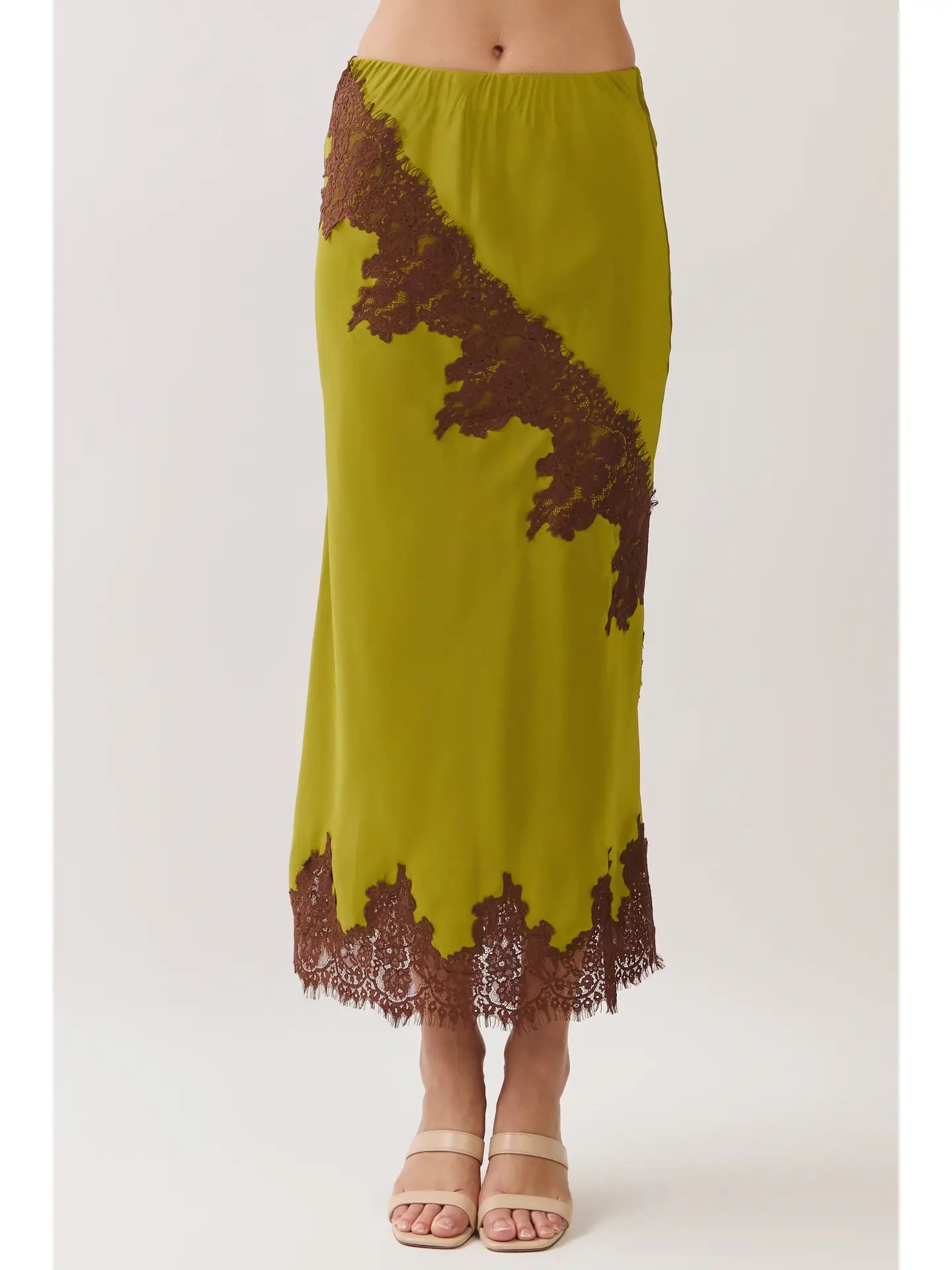 Midi Skirt with Eyelash Lace Trim Detail