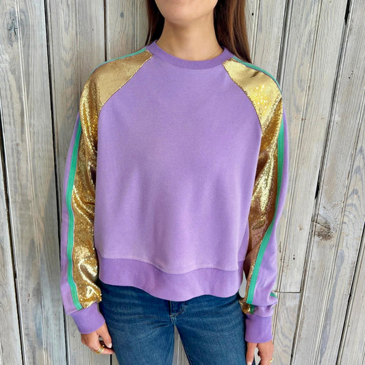 Mardi Gras Sweatshirt with Gold Sequins