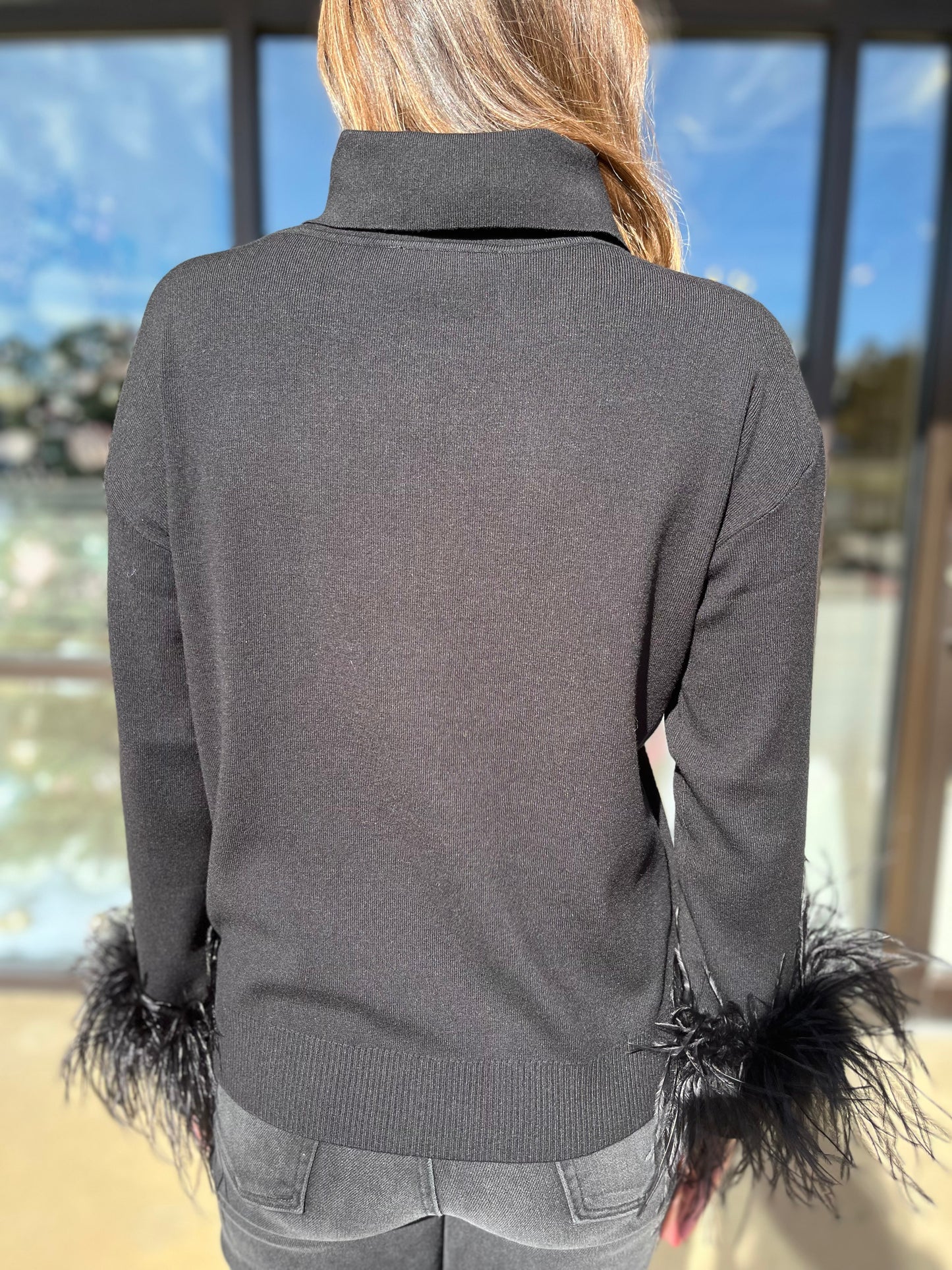 Melissa Nepton Edith Black Sweater with feather trim