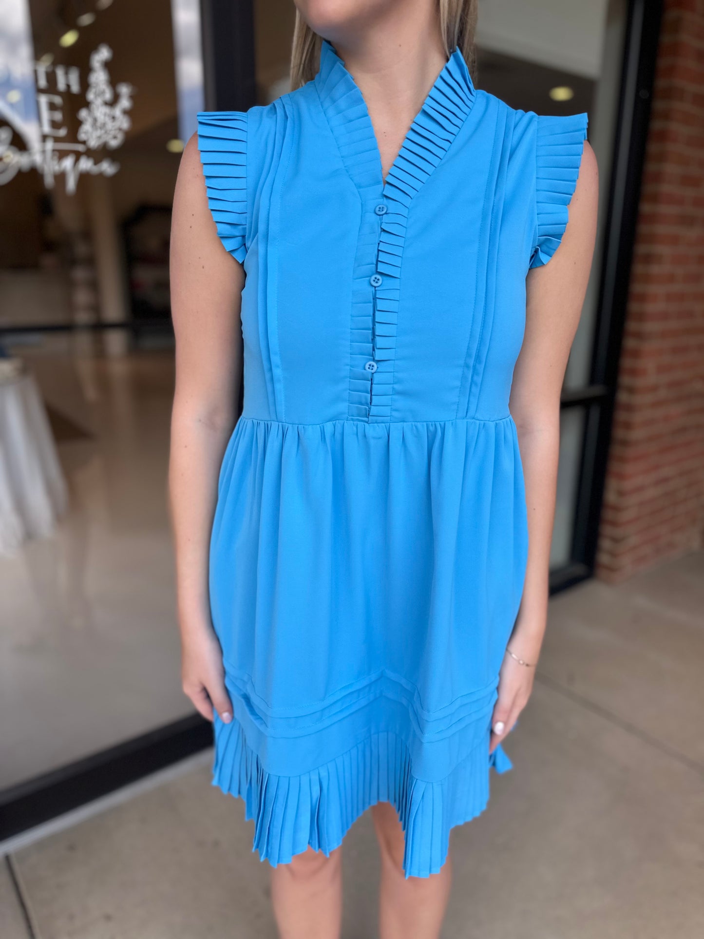 Joy Joy Mini Pleated Dress - Sky