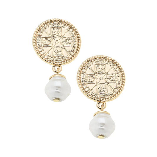 EAB Favorites Coin Pearl Drop Earrings - Gold