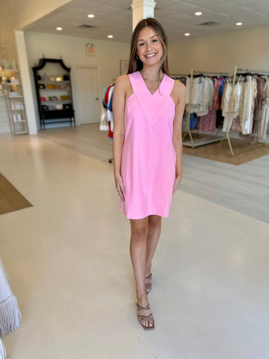 Jade Yoke Halter Dress- Pink