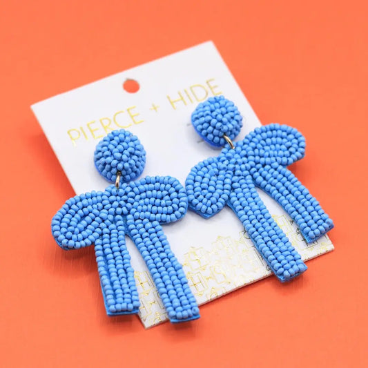 Carolina Blue Beaded Bow Earrings