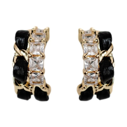 St Armand's Black Vintage Chain Wrapped Leather Hoop