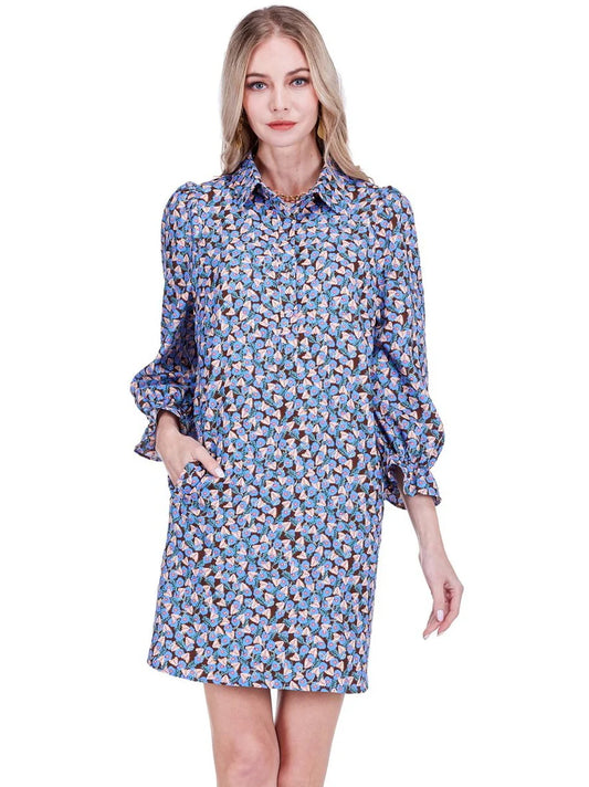 Joy Joy Placket Collar Dress - Blue Empire