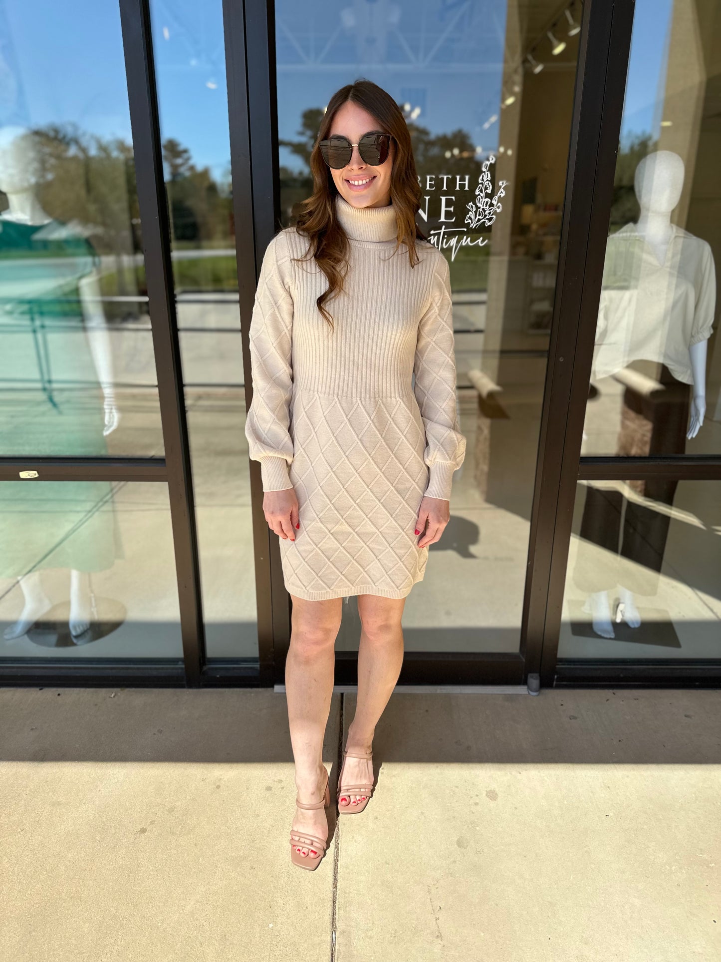 Esqualo Ribbed Sweater Dress- Light Sand