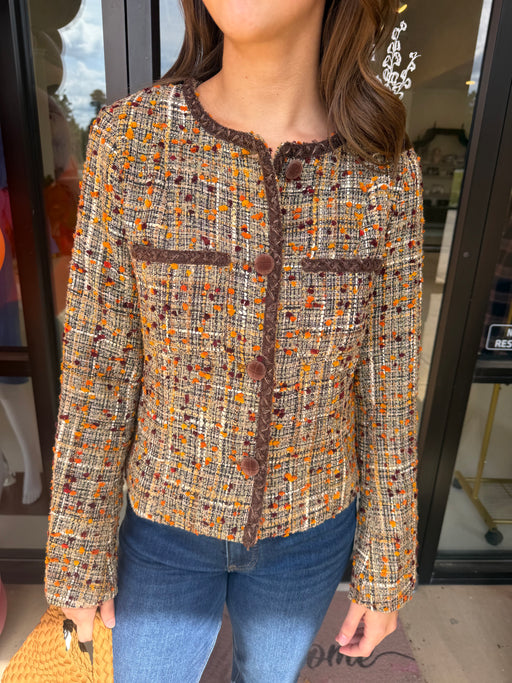 Jade Brown Tweed Crop Jacket