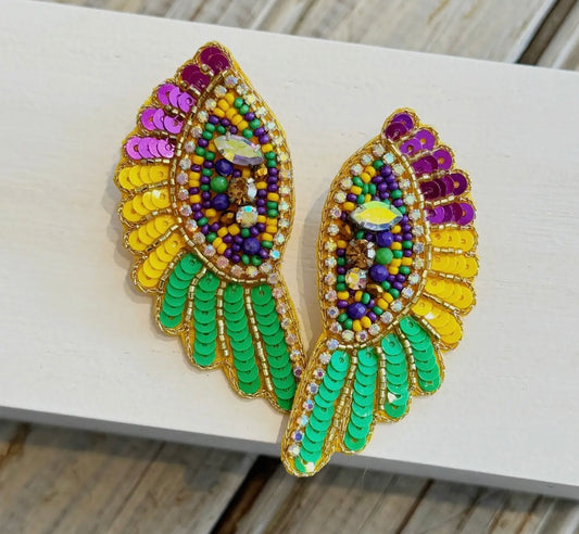 Mardi Gras Wing Earrings