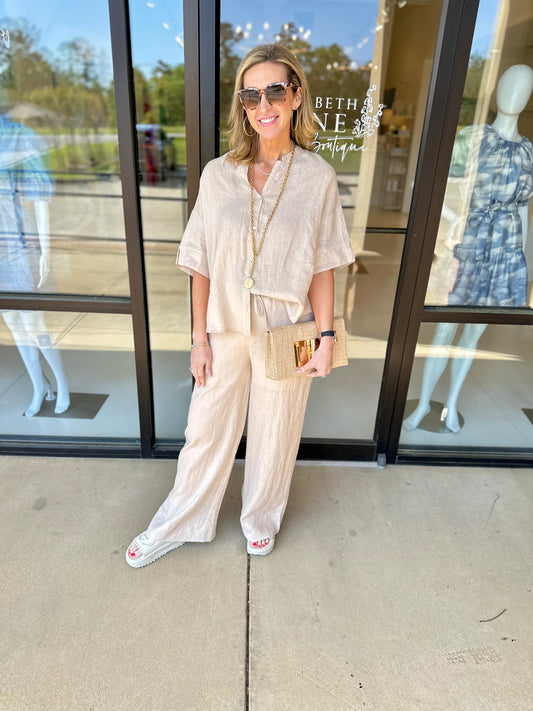 Esqualo Linen Trousers- Sand