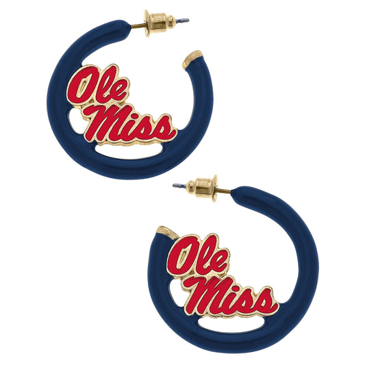 EAB Favorites Ole Miss Rebels Logo Enamel Hoop Earrings