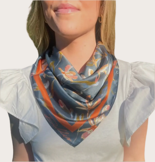 Dallis Country Blue and Orange Botanical Scarf