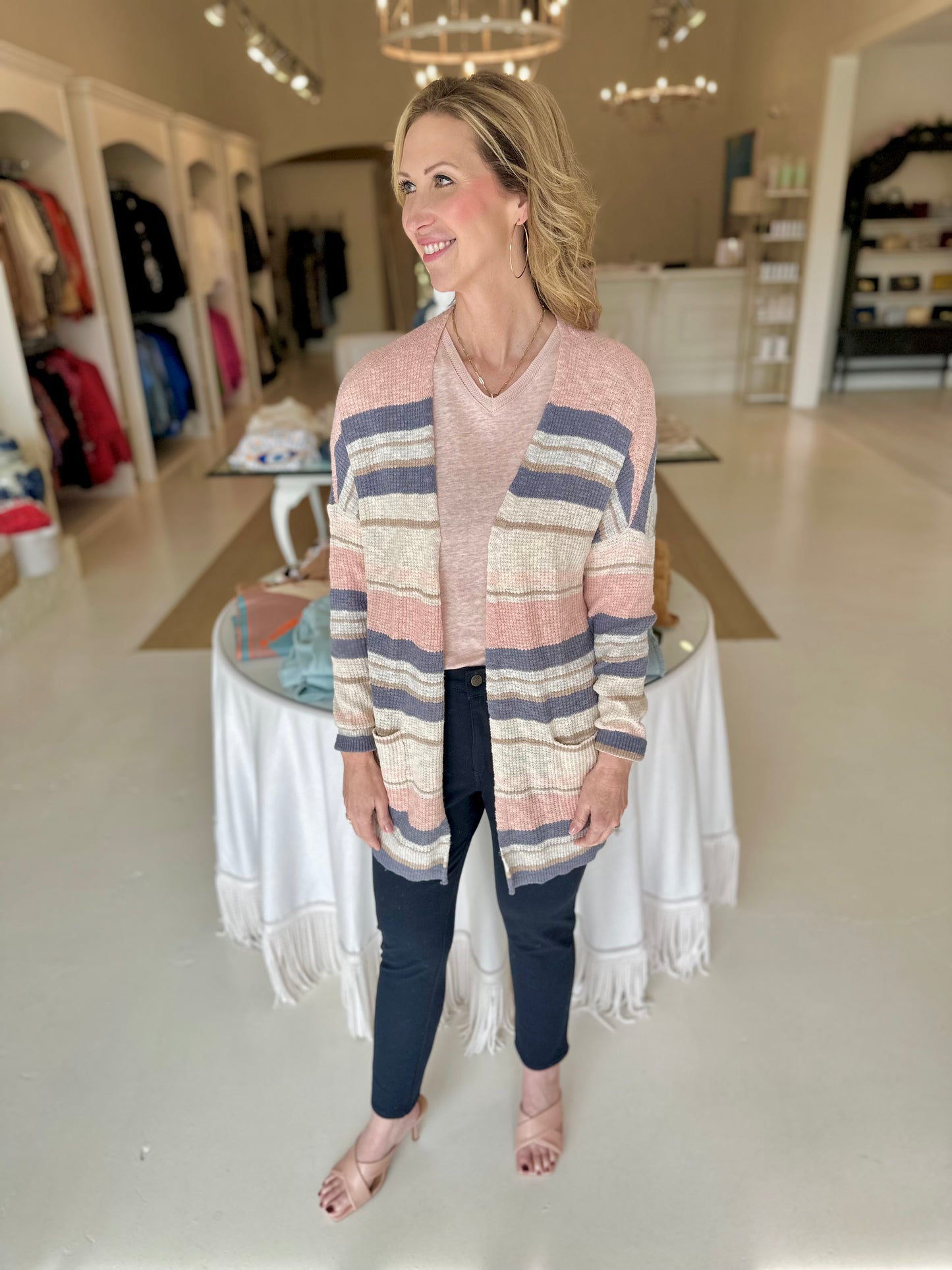 Charlie B Collection Pearl Striped Cotton Cardigan