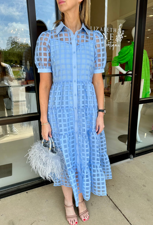 Jade Blue Puff Sleeve Tiered Maxi Dress