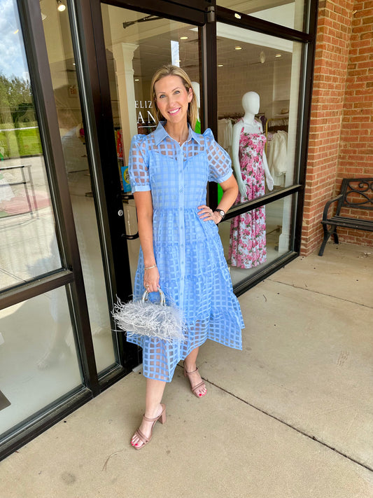 Jade Blue Puff Sleeve Tiered Maxi Dress