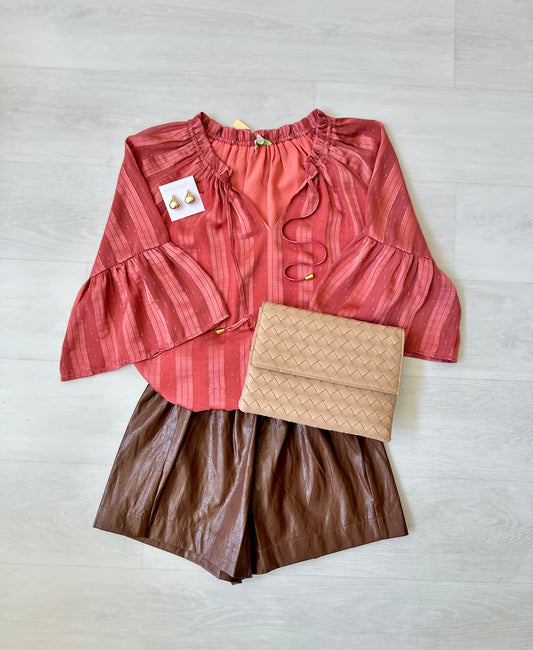 Jade Mauve Peasant Flutter Sleeve Top