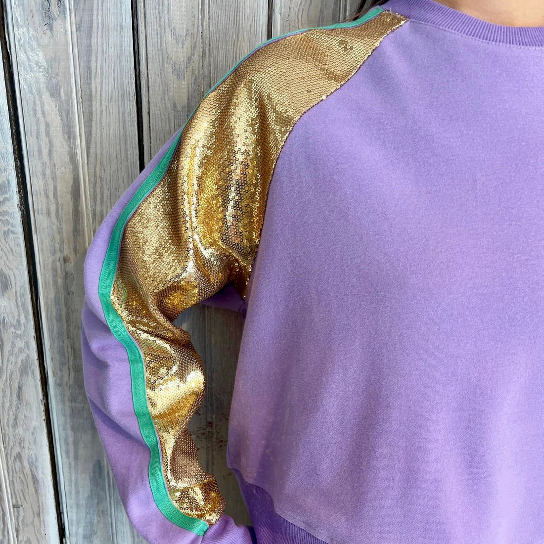 Mardi Gras Sweatshirt with Gold Sequins