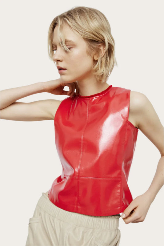 Melissa Nepton Leather Tank- Goji Red